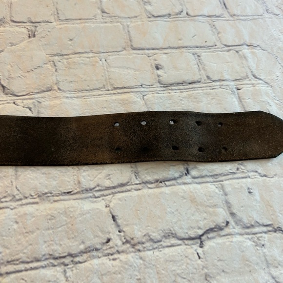 BWF MENS DOUBLE PRONG & HOLES CHUNKY WIDE BLACK LEATHER BELT SIZE 28 - Picture 6 of 11